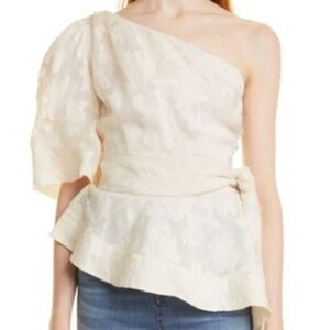 VERONICA BEARD Fete One Shoulder Blouse Top Ecru Size 0